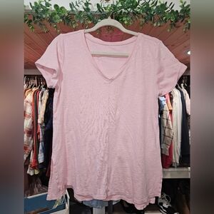 Pima Cotton Short Sleeve V Neck Tee Oversized Rolled Sleeve Side Slit